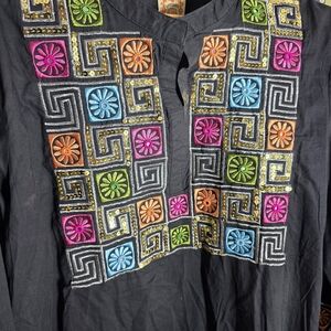 Embroidered Black Blouse with Multicolor Accents